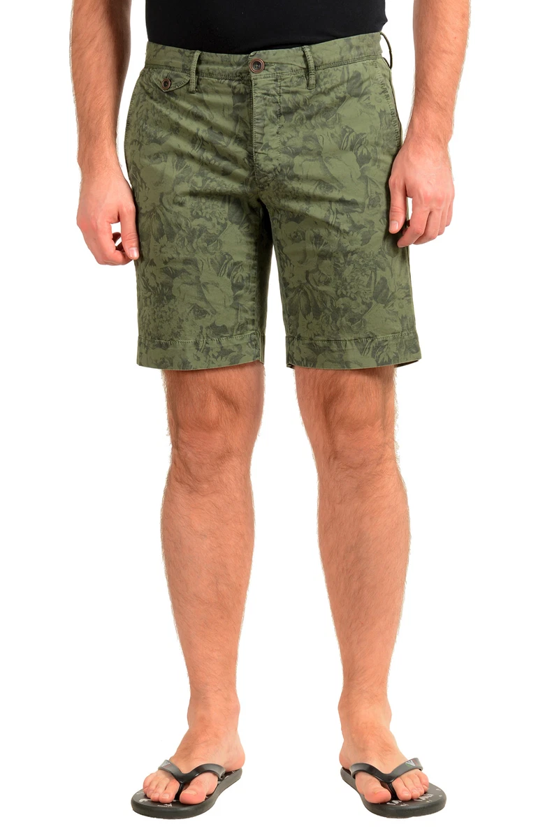 Incotex Slowear Men's Green Floral Print Slim Fit Shorts US 32 IT 48