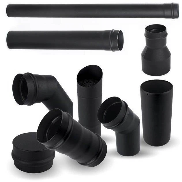 MARKENLOS Pelletrohr DN 80mm Pellet Ofenrohr Rauchrohr Bogen Wandfutter T-Stück Rosette