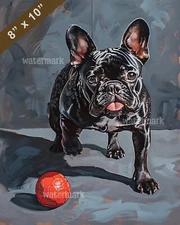 French Bulldog bouncing with a toy painting 8x10 Print