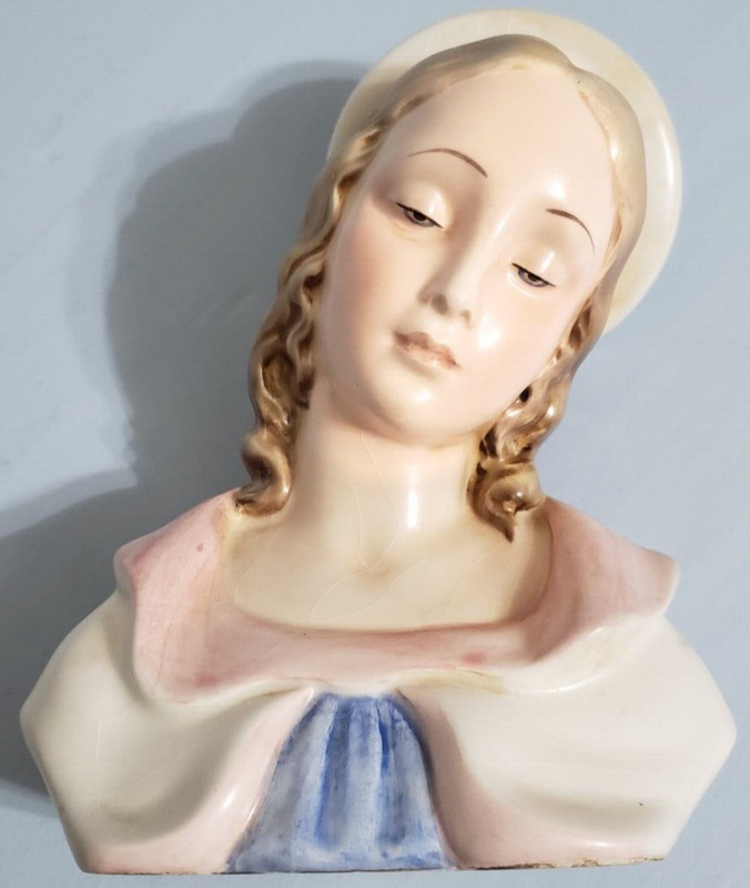 Vintage Porcelain Madonna Figurine Hand Painted In Italy 6 1/2"
