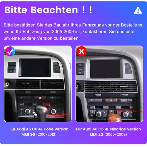 4+64G 8.8"Car radio Für Audi A6 C6 4F MMI 3G 2010-2012 Autoradio Android Carplay - Bild 2 von 9