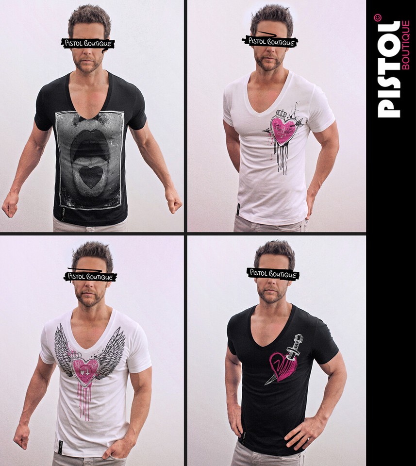 Zbrandy Herren-T-Shirt, Tiefer V-Ausschnitt, Kurzärmelig, U-förmiger Saum, Schwarz, XL