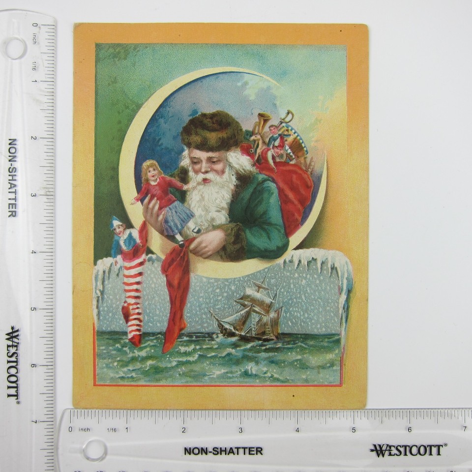 Victorian Trade Card Lion Coffee Woolson Spice Christmas Santa Toys