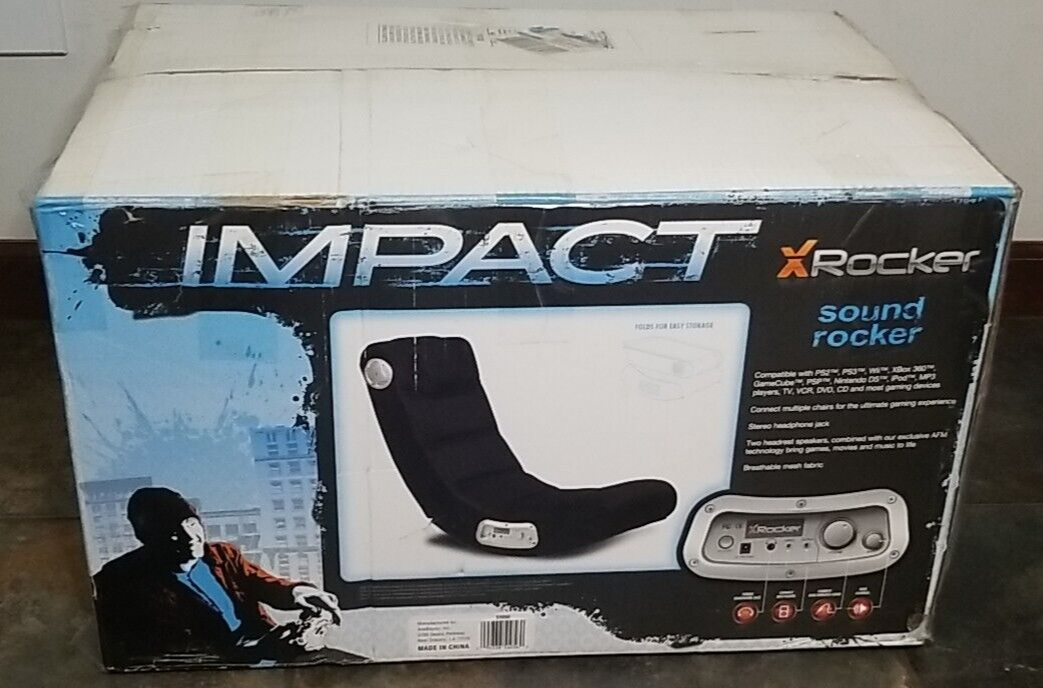 XRocker Impact Gaming Chair, Sound Rocker, Black, Fold Away For
