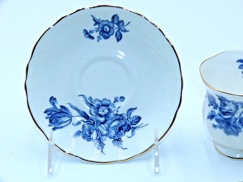 Crown Staffordshire England Footed Blue Flowered Tea Cup and Saucer - Picture 6 of 16