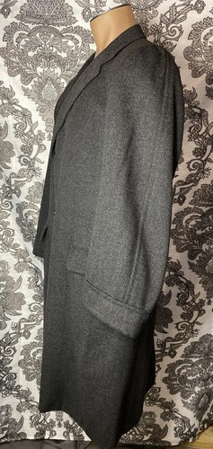 Vtg 1950’s Hickey Freeman Long Wool Gray Overcoat British Fabric Herringbone EUC - Picture 5 of 18