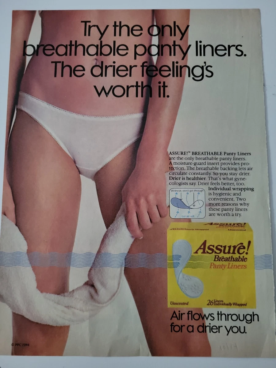 1984 try Assure breathable panty liners woman white panties underwear ad