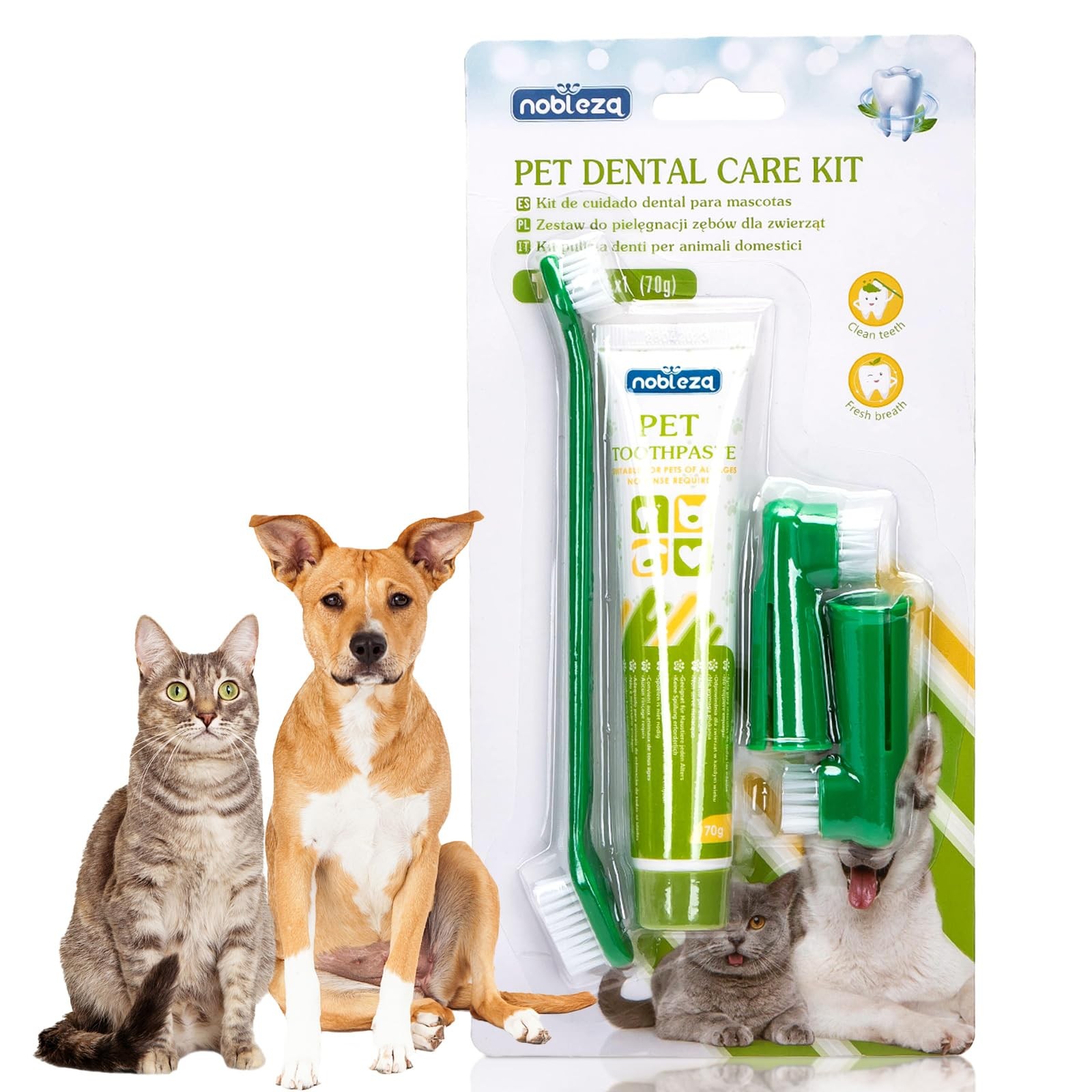 Nobleza Dog Toothbrush and Enzymatic Toothpaste 1 count (Pack of 1), Green