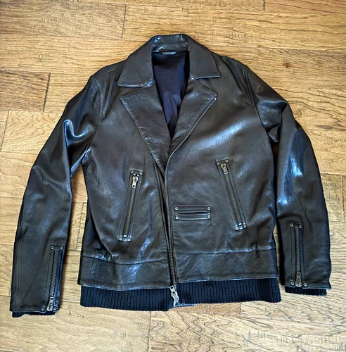 Maison Margiela Men's Leather biker Jacket Full Zip Point Collar Size 52 - product listing photo