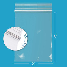 Clear Plastic Reclosable ZIP Poly Bags, Case of 100, 2-Mil Thick, 2 Inch X 3 ...