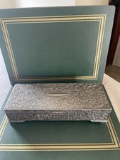 Vintage Jewellery Box Silver Plated Repousse Rectangular Beige Lined.