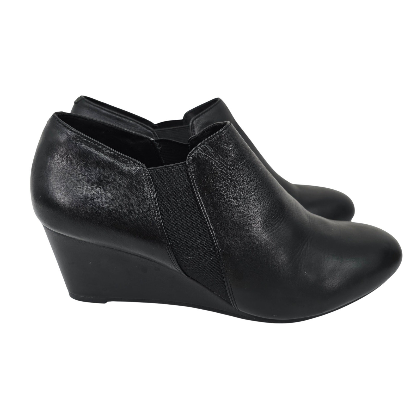 Vionic Stanton Elevated Wedge Booties Leather Bla… - image 1