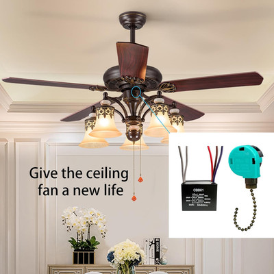 Ceiling Fan Pull Chain Switch 3 Speed 4 Wire, Ceiling Fan Capacitor CBB61 4.5...
