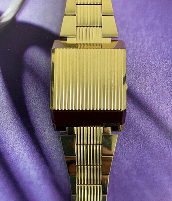 Bulova Computron 97C110 Modern Gold-Tone LED Digital Watch 31mm 40mm Lug to Lug