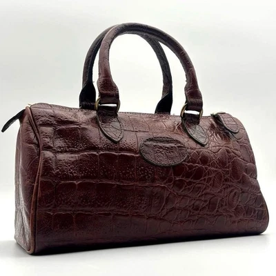 Sac fourre-tout MULBERRY Boston sac à main logo cuir marron foncé authentique - Photo 1/4