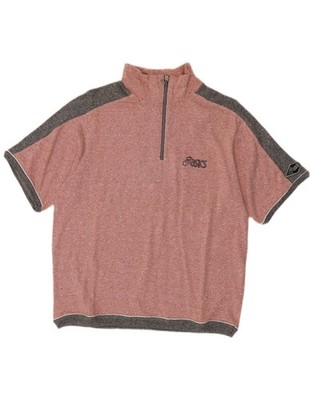 Asics Herren Kurzarm Zip Neck Pullover Sweater Medium Pink Colourblock DJ14