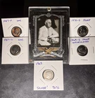 Roosevelt Dime Lot! 5 U.S. Coins + Low Numbered FDR Card (One 1963 90% Silver!)