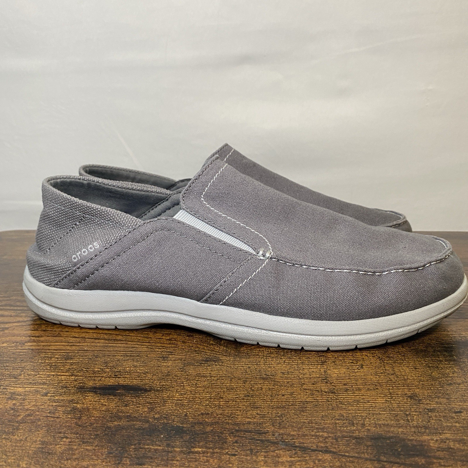 Crocs Mens Santa Cruz Slip-On Loafers Size 12 Gray Canvas Comfort