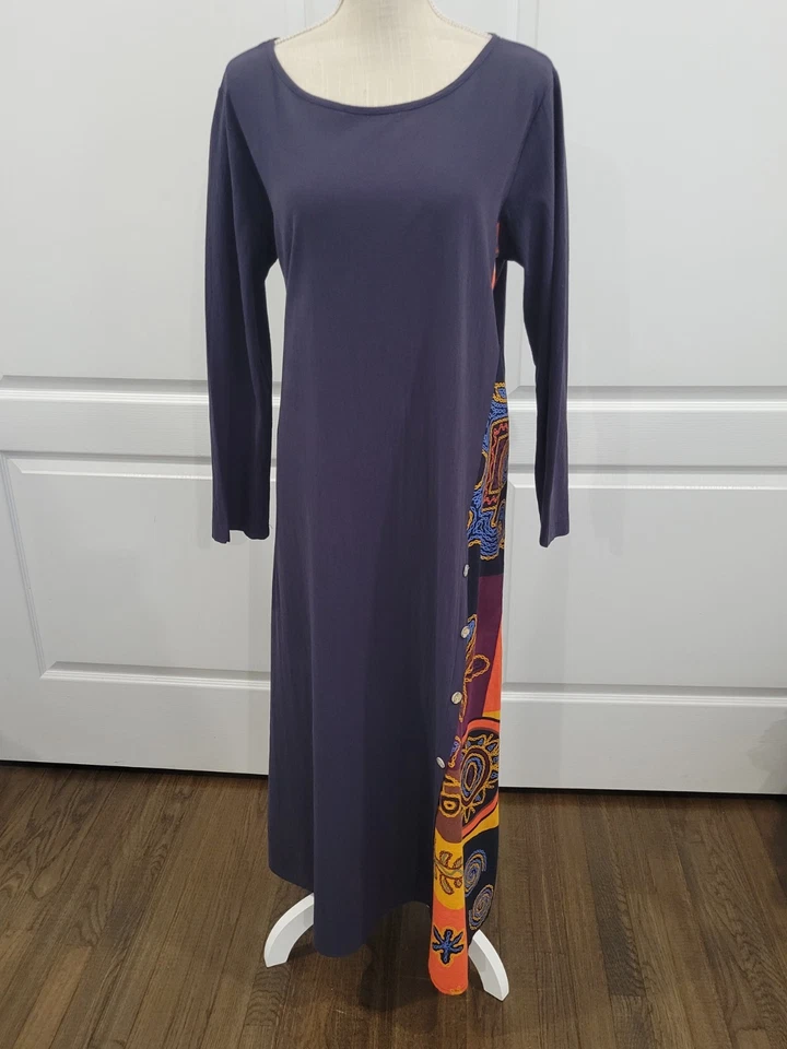 Zanzea Collection Maxi Dress Women's XL Blue Solid Bold Print Long Sleeve Cotton - Image 4 of 4