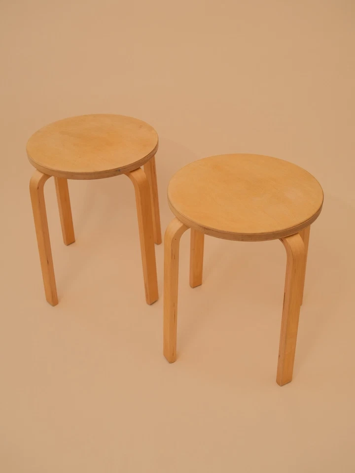 Ikea Frosta Wooden Stool Bent Plywood Side Table Plant Stand Artek Style Pair - Image 2 of 4