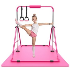 Sportsroyals Gymnastics Bar for Kids,Adjustable Height Gymnastic pink mat