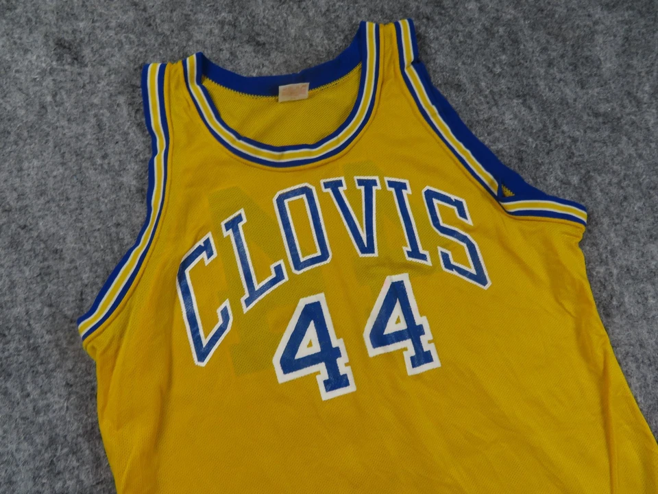 复古 Clovis 高中球衣男式 46 黄色蓝色篮球罗林斯 90 年代 — 第 2/4 张图片