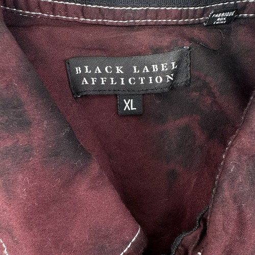 AFFLICTION BLACK LABEL camicia uomo XL ricamata teschio rosa cravatta tinta unita bottoni - Foto 4 di 10