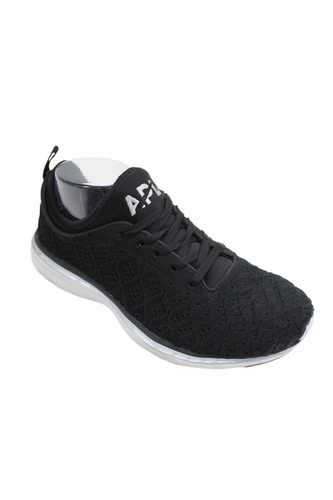 APL Womens Lace Up Knit Low Top Logo Running Sneakers Black White Size 8.5