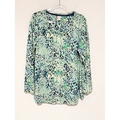 Chico's Zenergy cheetah animal print long sleeve top green size 2 12/14