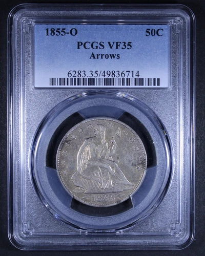 1855-O Seated Liberty Half Dollar (Arrows) - 50c PCGS VF35 - Tough Coin!