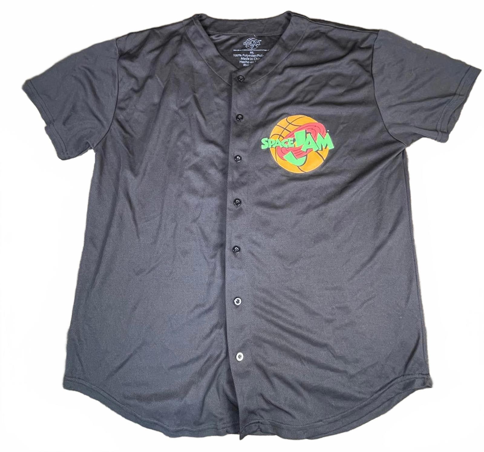Space Jam Black Button-Up Baseball Jersey Shirt XL