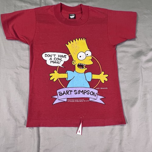 Vintage Simpsons Shirt Youth 10/12 Red Bart 1990 Don’t Have A Cow Man! - Picture 8 of 14