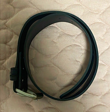 Boys Black Faux Leather Belt Size 5/6 Solid w/ "DENIM" Metal Buckle, 1in