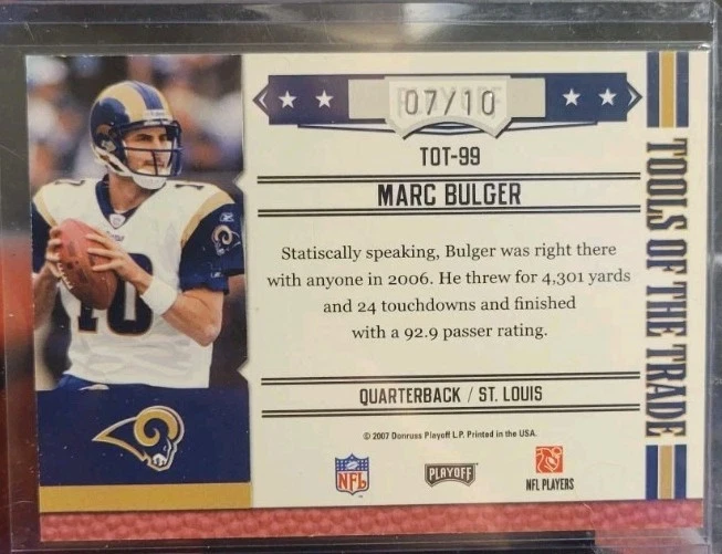 Marc Bulger 2007 Playoff Absolute Memorabilia Tools of the Trade /10 - Image 2 of 2