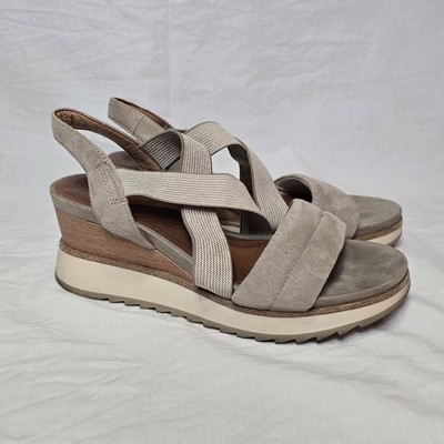 Tamaris Leather Wedge Heeled Sandal Brown Size 39