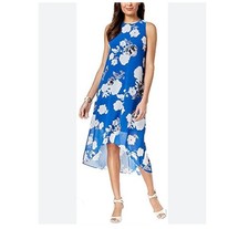 Alfani Dress Womens Blue Coral Geo Printed Sleeveless High Low Maxi Sz 12