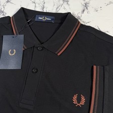 Image of FRED PERRY Mens Black Twin Tipped Polo Shirt SIZE LARGE M3600 W68 BNWT