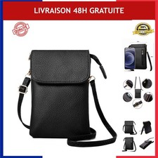 Sacoche Téléphone Portable Femme Cuir PU Bandoulière Réglable Petit Sac Pochette