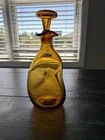 Vintage Blenko Pinched Glass Decanter In Amber with Stopper