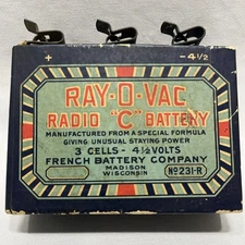 Antique Rayco Ray-O-Vac French Battery Company Radio C Battery 1920's Rare