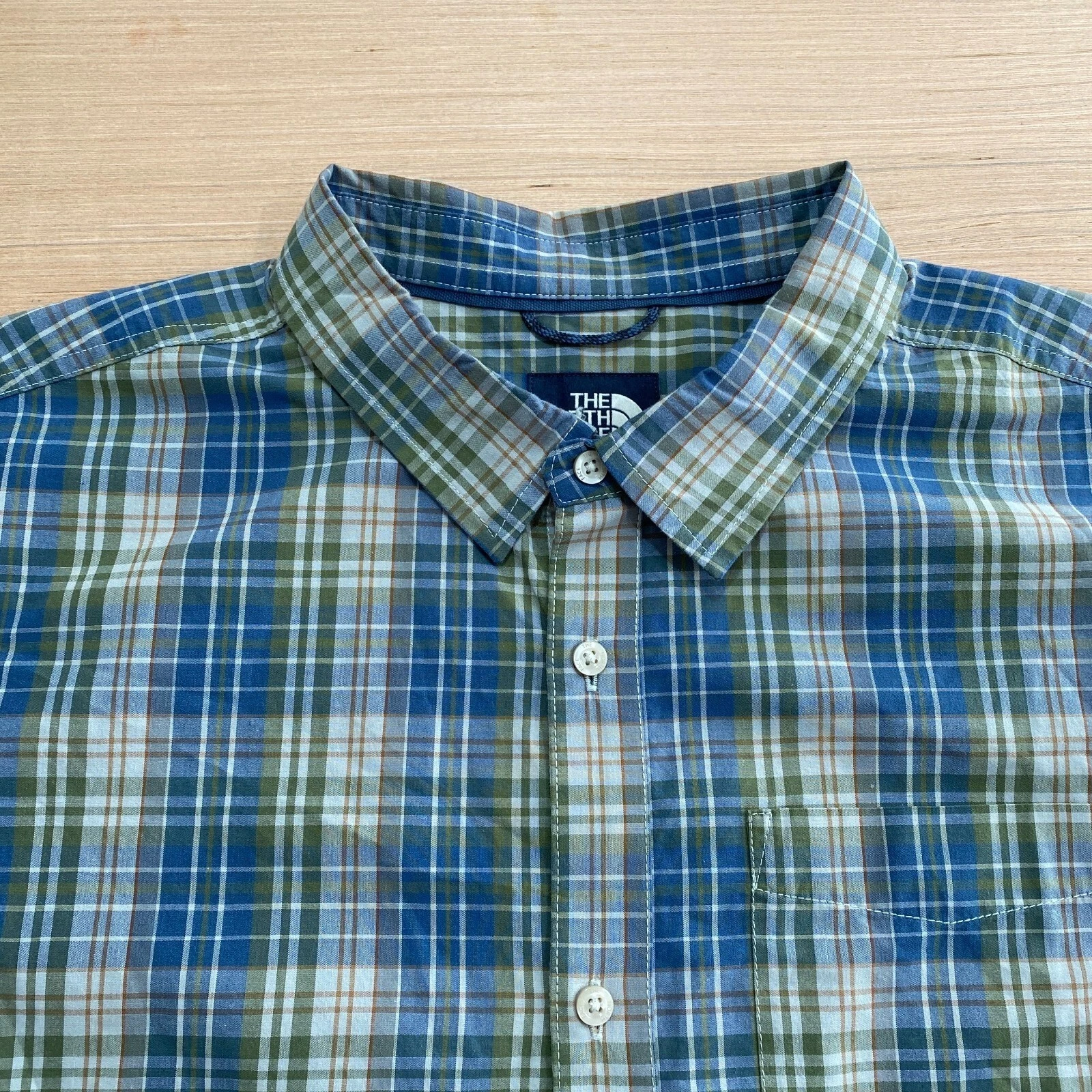 The North Face Hammets Button Up Shirt Mens XXL Short Sleeve Blue Green Plaid