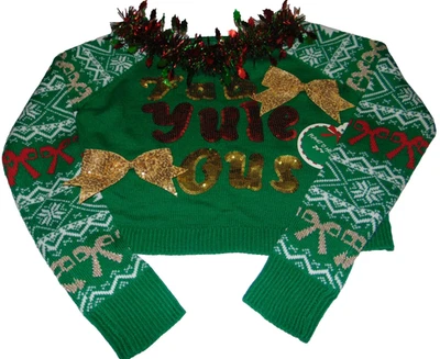 ~NWT Women's PLANET HEART Crop Fabyulous Christmas Bow Sweater! Size S Cute FS:) - Image 1 of 2