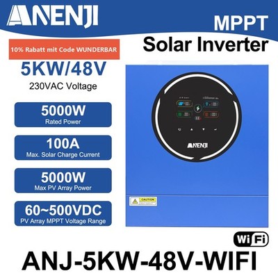 5000W 5KW 48V Solar Hybrid Wechselrichter 2*Output MPPT 100A Integriertes WIFI