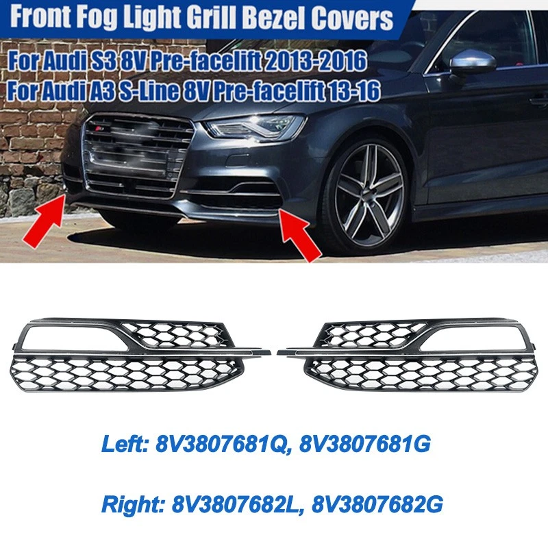Pair For Audi A3 S-Line S3 2013-2016 Front Lower Bumper Fog Light Cover Grille Foto 2 de 4