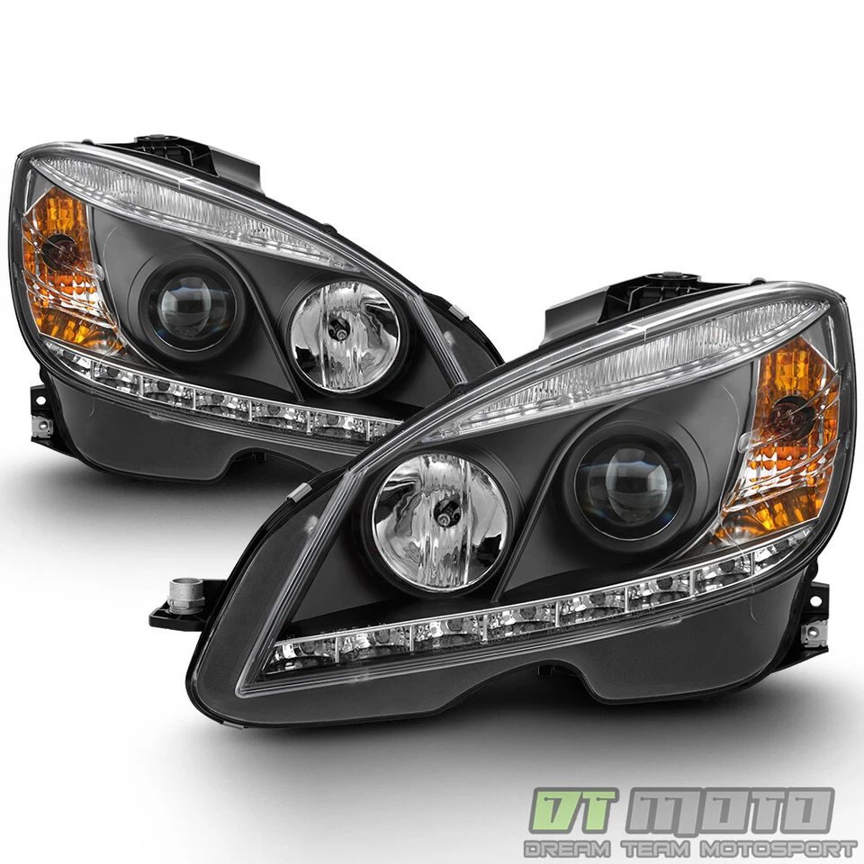 Blk 2008-2011 Mercedes Benz W204 C-Class LED DRL Projector Headlights Left+Right - Image 3 of 4
