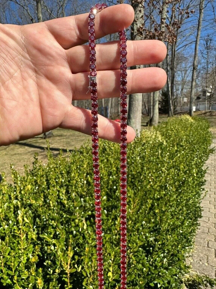 45.72ctw Round Lab Created Ruby 14K White Gold Plated 4mm Womens Tennis Necklace - Image 3 of 4