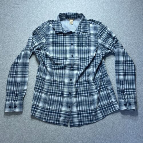 Duluth Trading Shirt Womens Large Blue Plaid Duluthflex Sidewinder Long Sleeve - Picture 1 of 8