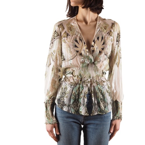 Roberto Cavalli Vintage 2007 Women's Floral V-Neck Silk Blouse Top size 38 IT