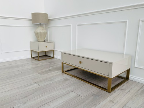 Sofology NEW Fosse End Table - High Gloss Taupe with Golden Legs - Picture 7 of 7