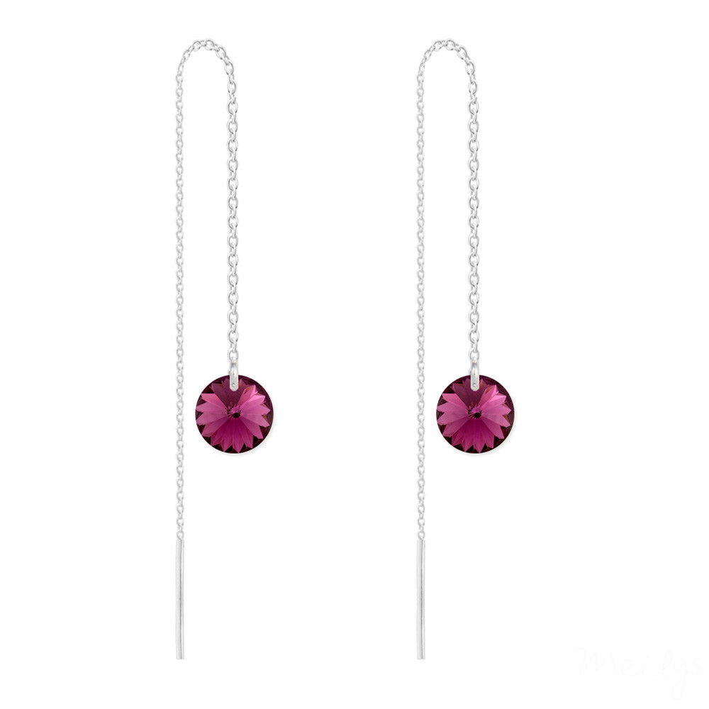 Boucles d'oreilles traversantes en argent 925 rhodié et cristal étincelant